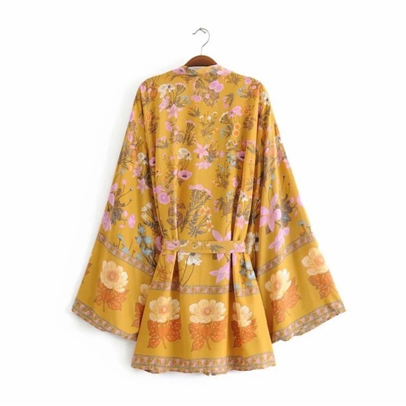Bohemian Dahlia Floral Kimono Mini Dress - Picture 8 of 12